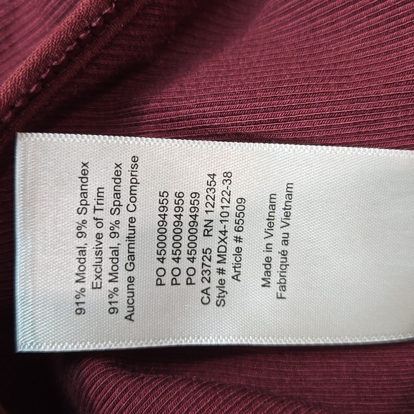 Wilfred burgundy Danette ribbed sleeveless ruffle neck thong bodysuit, size M - Picture 12 of 13